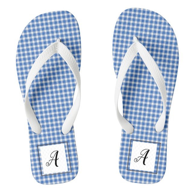 Blue Gingham Monogram Thongs (Footbed)