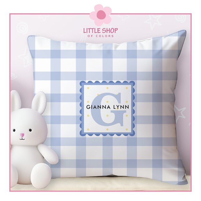 Blue Gingham Monogrammed Cushion (Creator Uploaded)