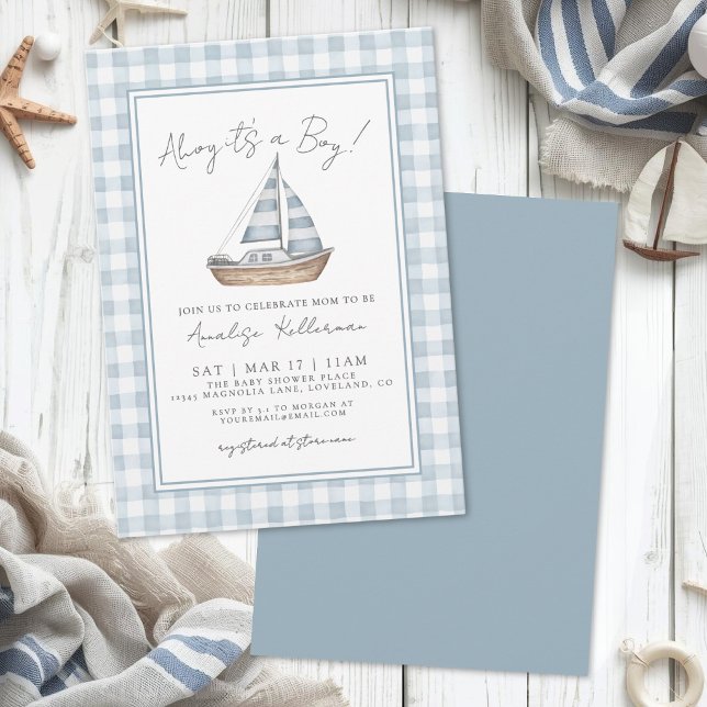 Blue Gingham Nautical Baby Shower Invitation (Blue Gingham Nautical Baby Shower Invitation)