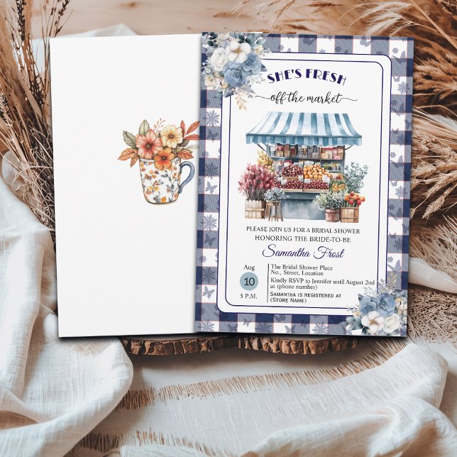 Blue Gingham Off the Market Bridal Shower  Invitation (Creator Uploaded)