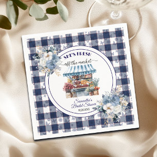 Blue Gingham Off the Market Floral Bridal Shower Napkin