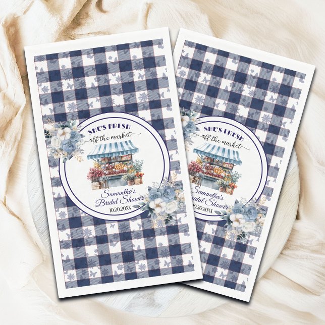 Blue Gingham Off the Market Floral Bridal Shower Napkin (Creator Uploaded)