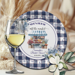 Blue Gingham Off the Market Floral Bridal Shower Paper Plate