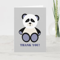 Blue Gingham Panda Bear Baby Shower Thank You