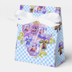 Blue Gingham Pansy Floral Wedding Party Cake Favour Box
