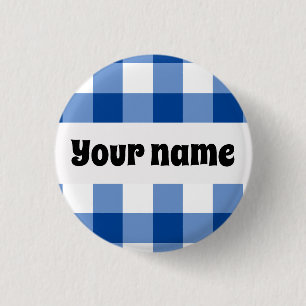 Blue gingham pattern 3 cm round badge