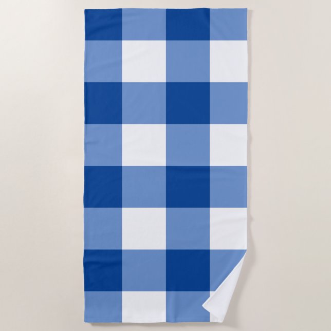 Blue gingham pattern beach towel (Front)