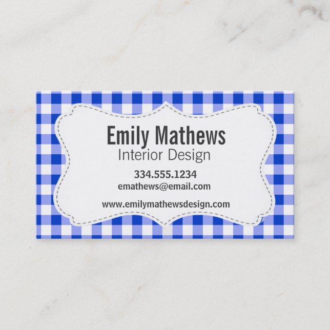 Blue Gingham Pattern Business Card (Front)