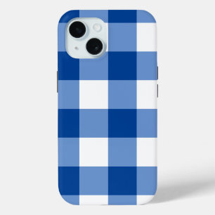 Blue gingham pattern iPhone 15 case