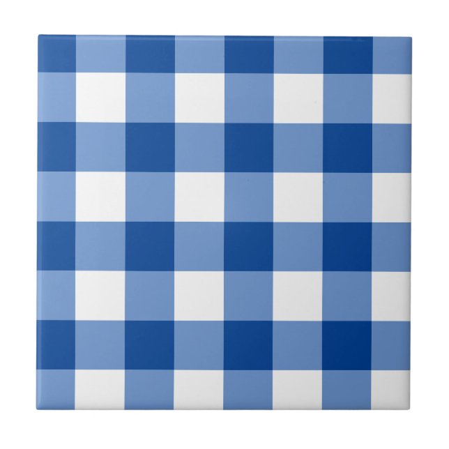 Blue gingham pattern ceramic tile (Front)