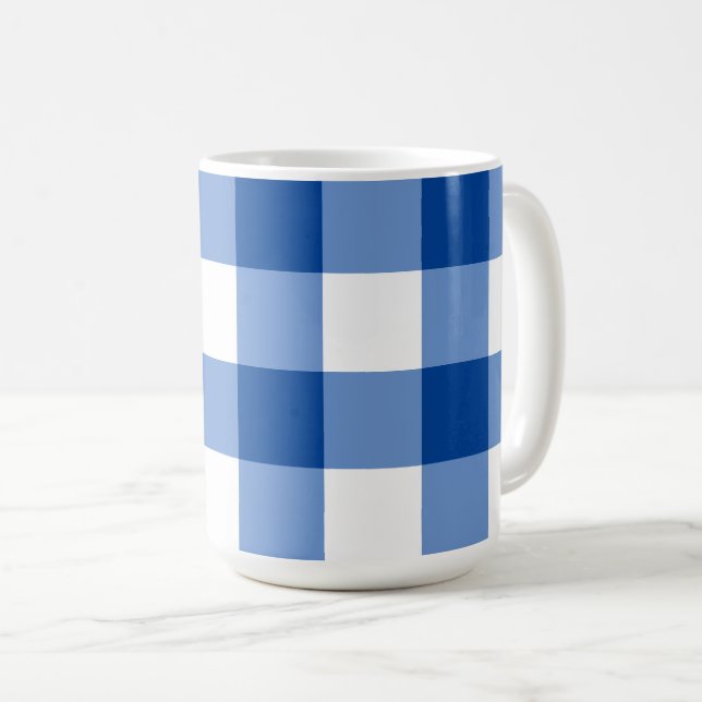 Blue gingham pattern coffee mug (Front Right)