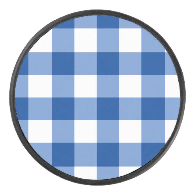 Blue gingham pattern hockey puck (Front)