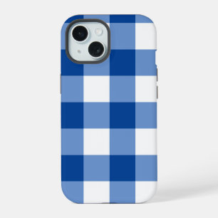 Blue gingham pattern iPhone 15 case