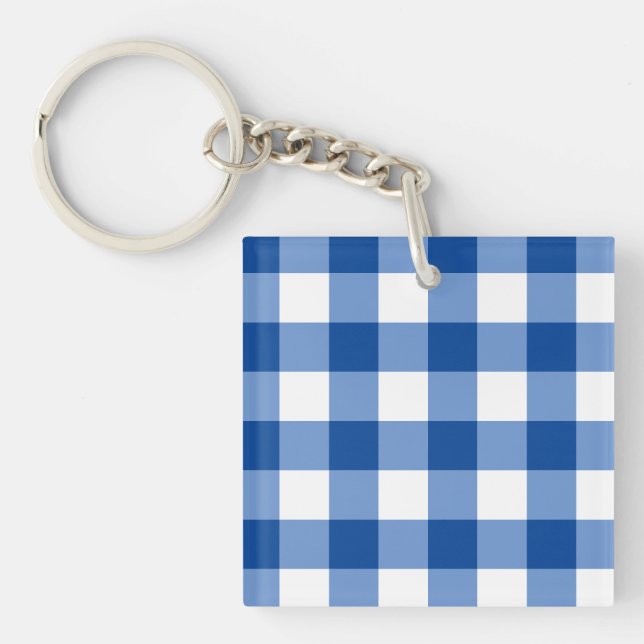 Blue gingham pattern key ring (Front)