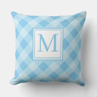 Blue Gingham Pattern Monogram Initial Throw Pillow