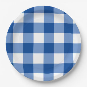 Blue gingham pattern paper plate