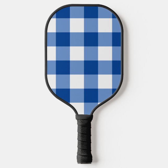 Blue gingham pattern pickleball paddle (Front)