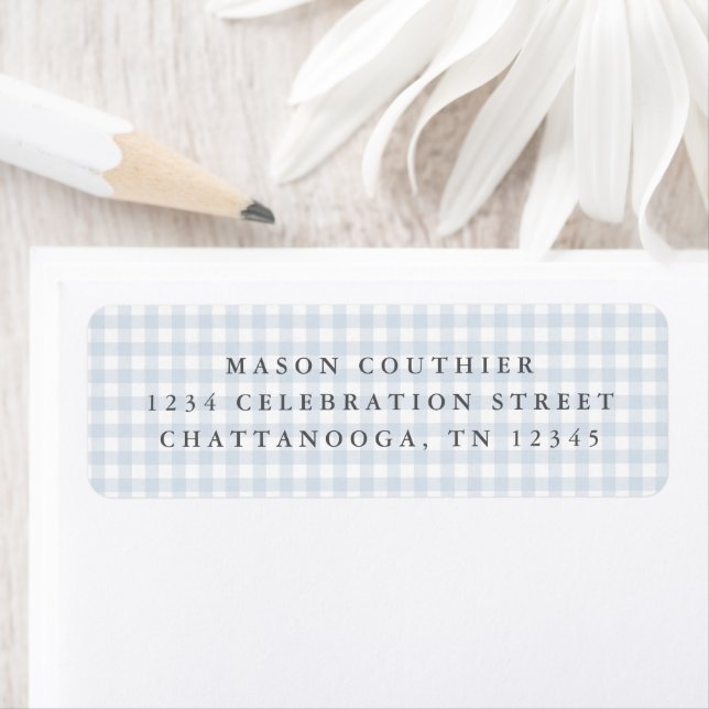 Blue Gingham Pattern Return Address Label (Insitu)