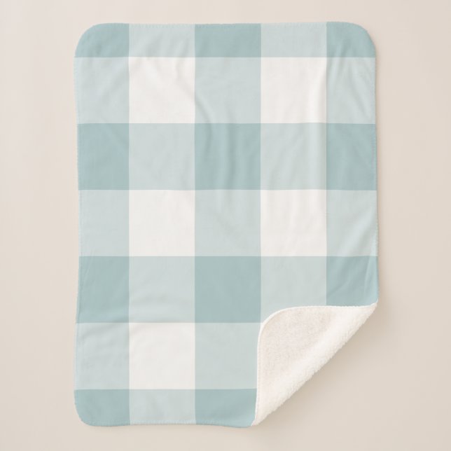 Blue Gingham Pattern Sherpa Blanket (Front)