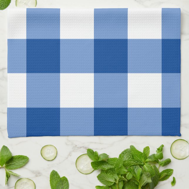 Blue gingham pattern tea towel (Folded)