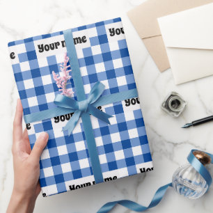 Blue gingham pattern wrapping paper