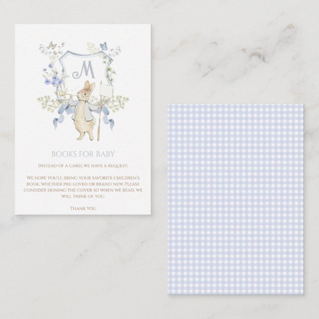 Blue Gingham Peter the Rabbit Baby Shower MUTED BL Enclosure Card (Front/Back)