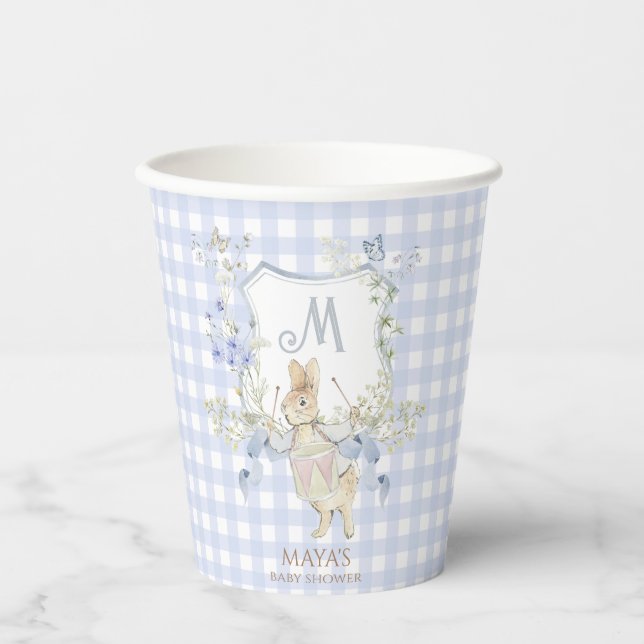 Blue Gingham Peter the Rabbit Baby Shower MUTED BL Paper Cups (Front)