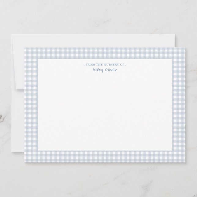 Blue gingham Petite check Baby thank you  Card (Front)
