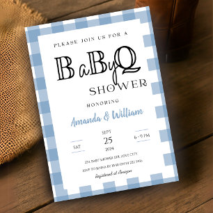 Blue Gingham Plaid  BBQ Baby Couples Shower Invitation