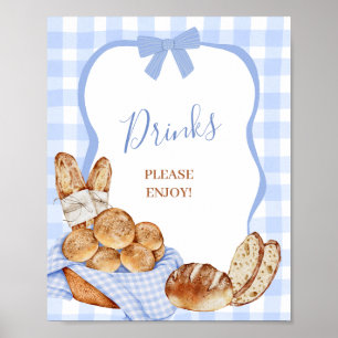 Blue Gingham Plaid Bun Drinks Party Sign