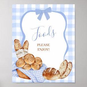 Blue Gingham Plaid Bun in the oven Food Party Sign