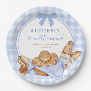 Blue Gingham Plaid Bun in the oven Paper Plate