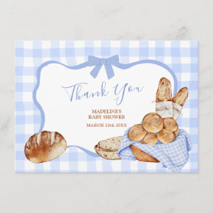 Blue Gingham Plaid Bun in the oven Thank You Card
