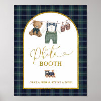 Blue Gingham Plaid Bun PhotoBooth Party Sign
