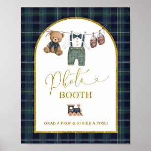 Blue Gingham Plaid Bun PhotoBooth Party Sign