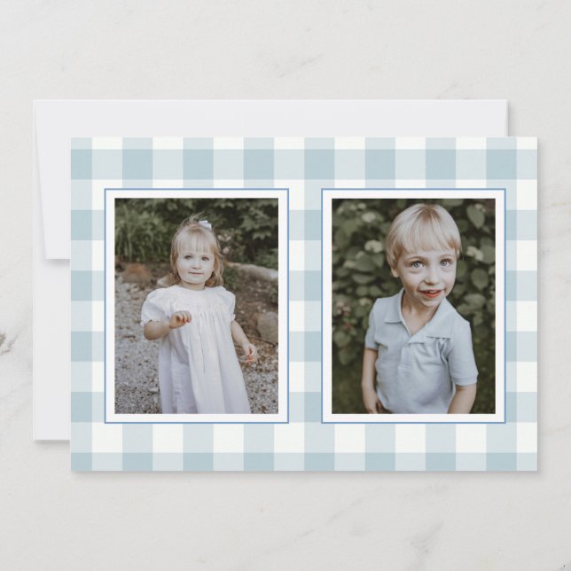 Blue Gingham Plaid Holiday Card (Back)