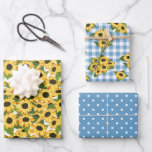 Blue Gingham Polka Dots Sunflower Floral Patterns Wrapping Paper Sheet<br><div class="desc">Sunflower wrapping paper sheets with matching mixed patterns: one with lots of yellow sunflowers,  one with blue and white polka dots,  and one with blue gingham with sunflower clusters. For bbq baby showers,  bbq engagement parties,  bbq bridal showers,  bbq birthdays,  and lots more!</div>
