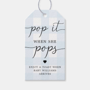 Blue Gingham Pop It When She Pops Favour Tag