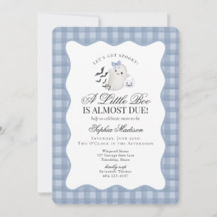 Blue Gingham Preppy Ghost Little Boo Baby Shower Invitation