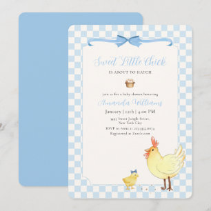 Blue Gingham Preppy Little Chick Baby Shower Invitation