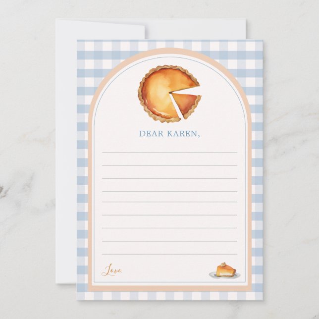 Blue Gingham Pumpkin Pie Time Capsule Note Cards (Front)