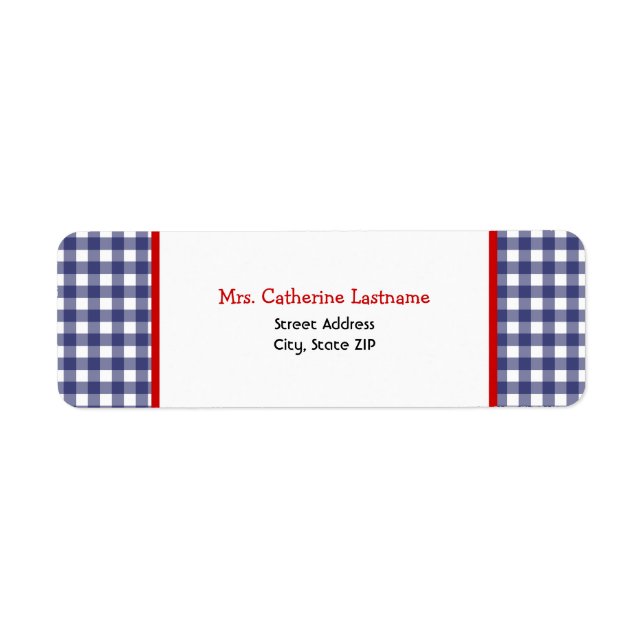 Blue Gingham & Red Address Label Sticker (Front)