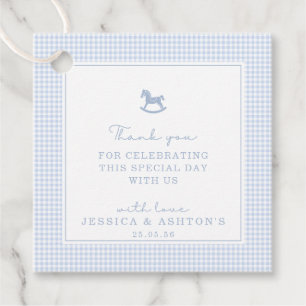 Blue Gingham Rocking Horse Baby Shower Thank You  Favour Tags