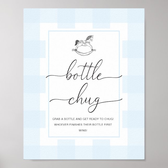 Blue Gingham Rocking Horse Bottle Chug Game Poster (Front)