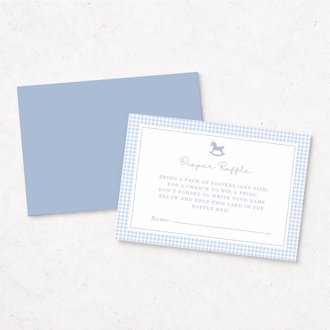 Blue Gingham Rocking Horse Diaper Raffle Card (Creator Uploaded)