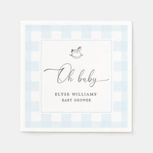 Blue Gingham Rocking Horse Oh Baby Paper Napkin