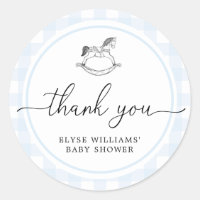 Blue Gingham Rocking Horse Shower Favour Sticker