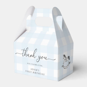 Blue Gingham Rocking Horse Thank You Favor Box