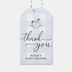Blue Gingham Rocking Horse Thank You Favour Tag