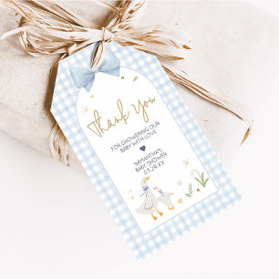 Blue Gingham Silly Goose Baby Shower Favour Tags